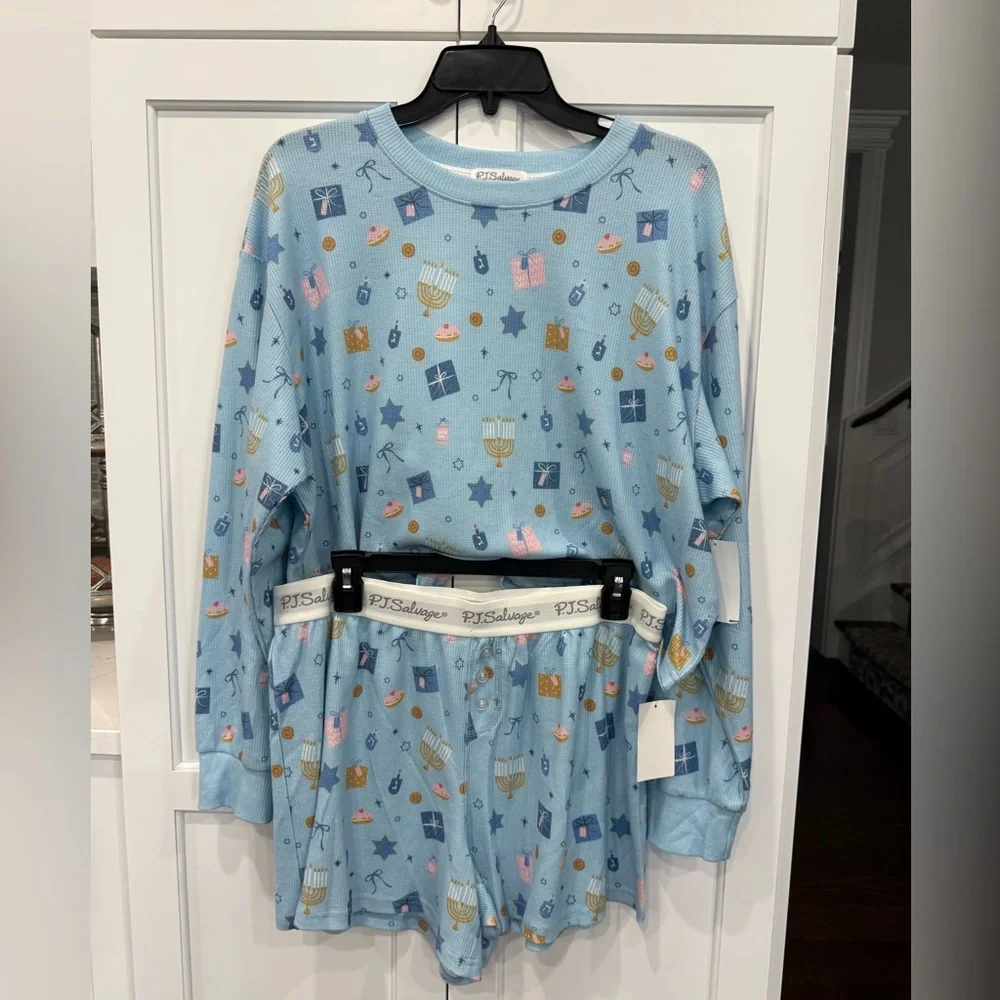 PJ Salvage NWT Size Large Boyfriend Boxer Hanukkah Print Shorts Set - Picture 4 of 9
